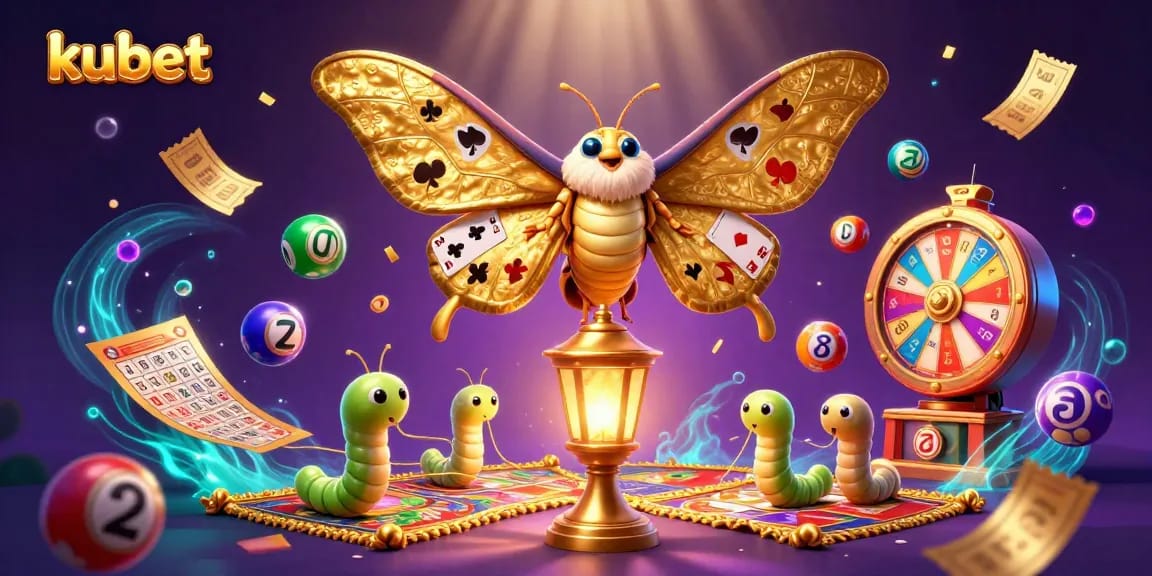 Engage with kubet's thrilling casino atmosphere illustrated by a vibrant 3D scene filled with lottery elements and excitement.