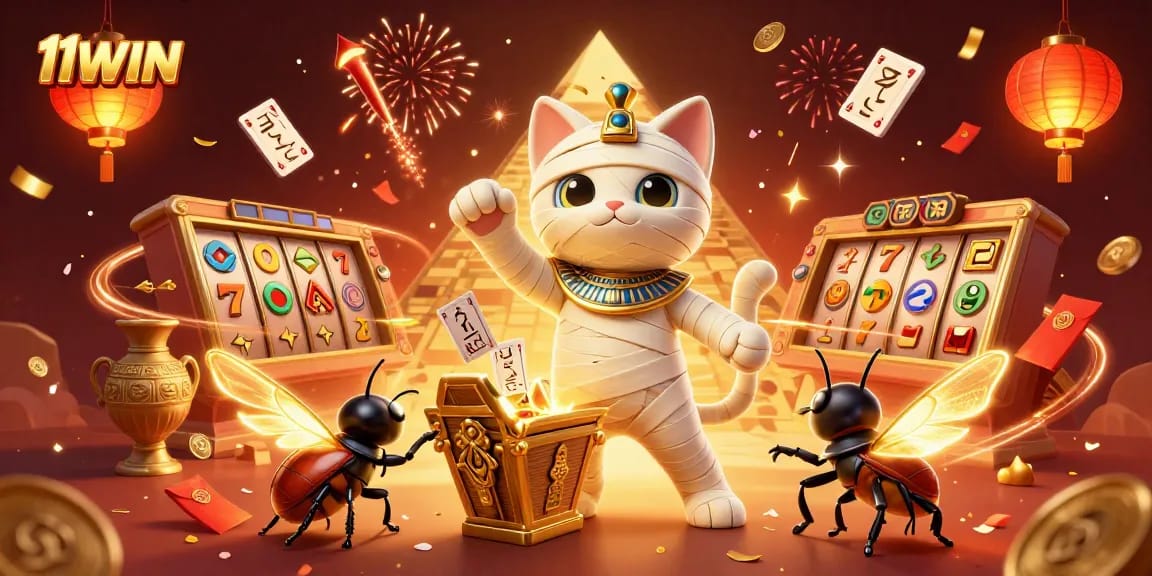 Engage in thrilling gameplay at 11WIN with vibrant slot reels and dynamic casino elements.