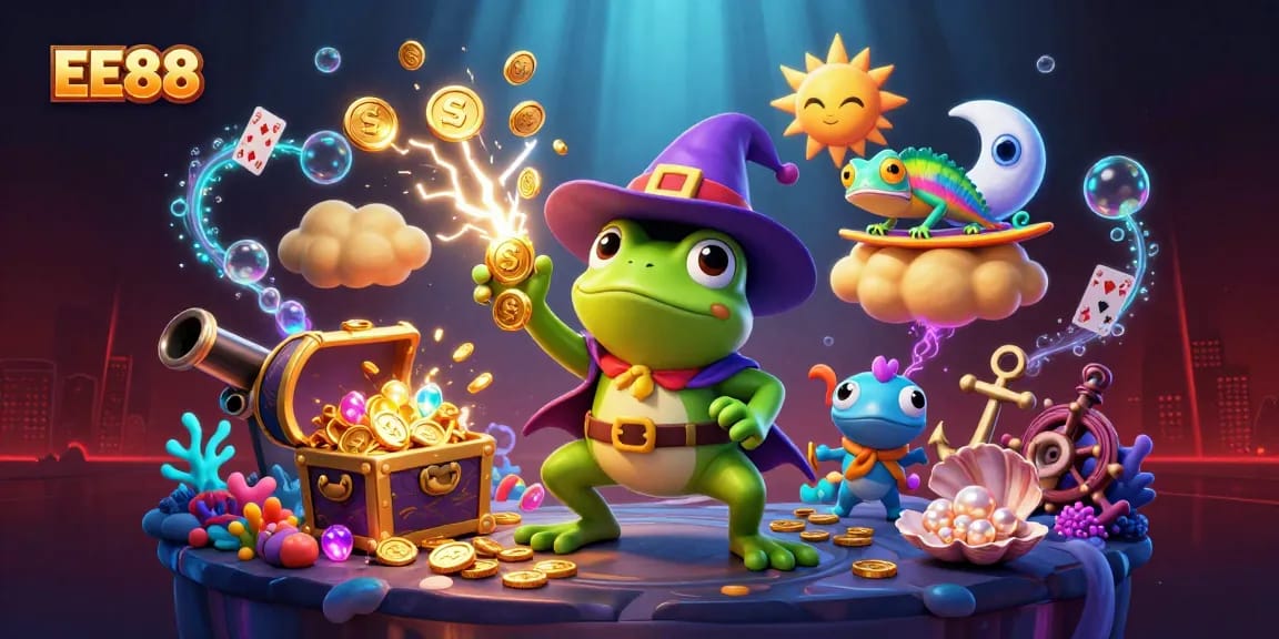Experience exciting winning moments at EE88 with dynamic 3D characters surrounded by sparkling treasures.