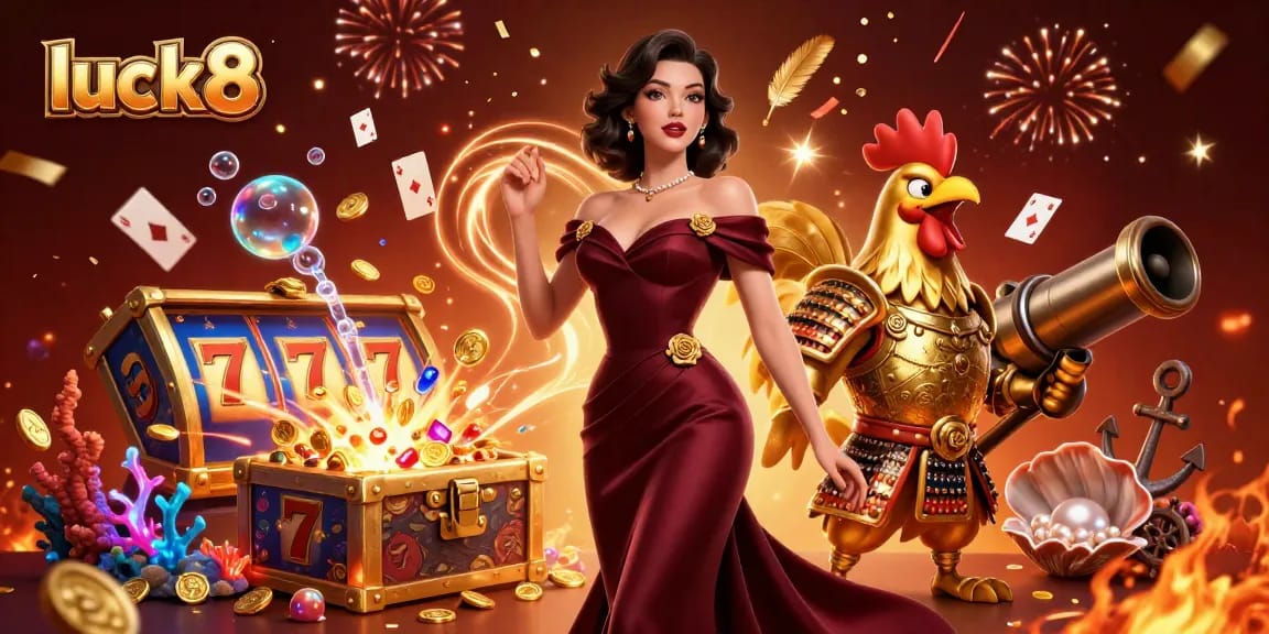 Experience the excitement of luck8 with a glamorous casino scene featuring dynamic gaming elements.