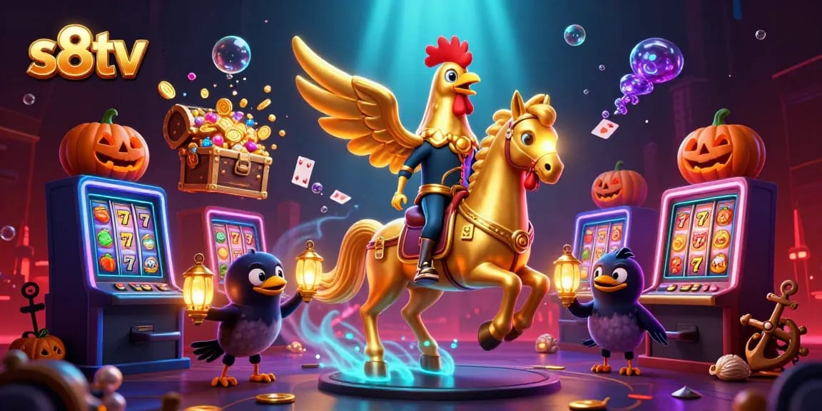 Experience thrilling gameplay at s8tv with a golden rooster leading a midnight casino adventure.