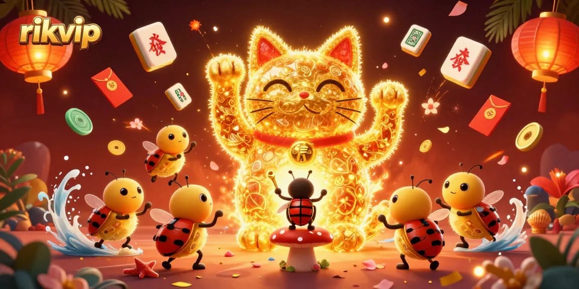 Experience thrilling luck with rikvip's vibrant giant lucky cat casino illustration filled with energy.