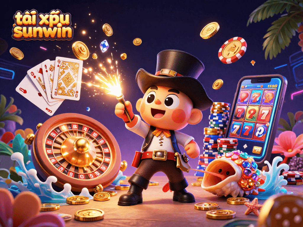 Engage with tài xỉu sunwin through this vibrant scene of casino excitement featuring animated ocean characters.