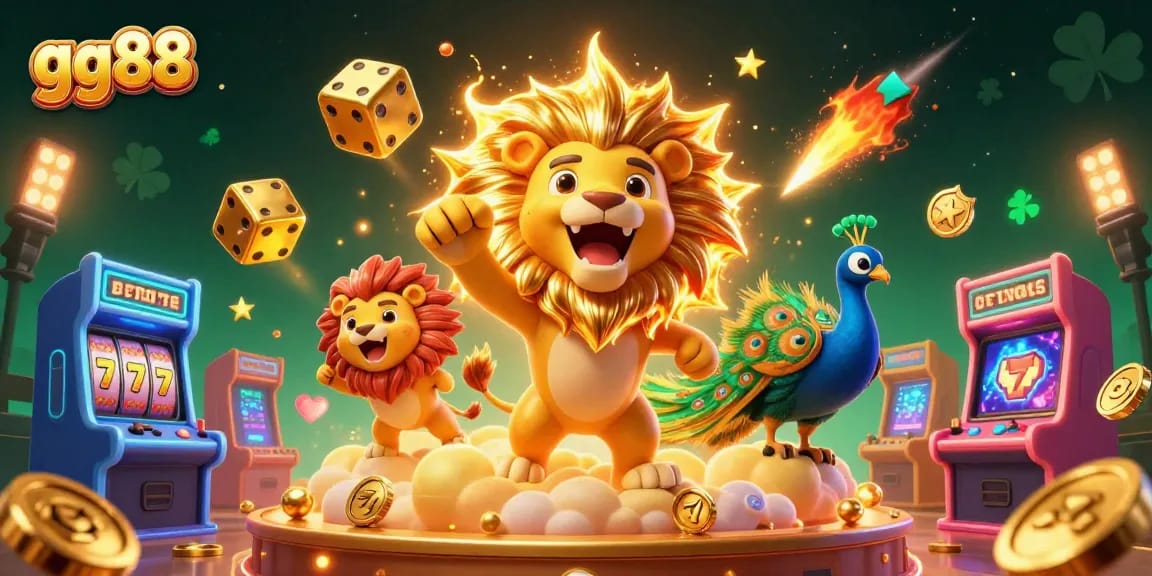 Experience the thrill of winning with gg88 in this vibrant casino illustration featuring slots and lively characters.