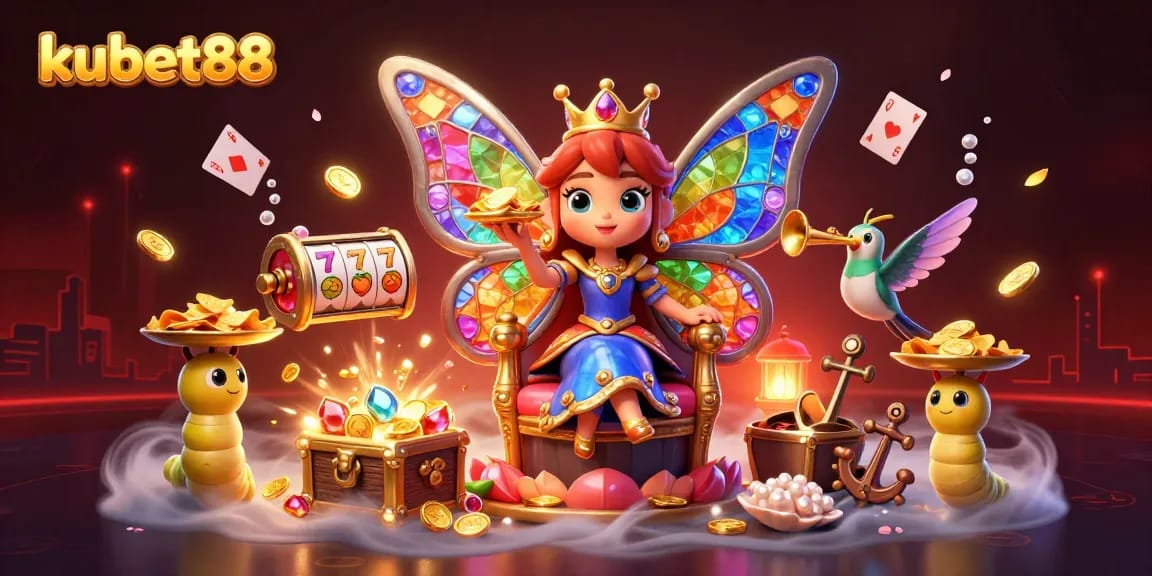 Engage with kubet88 as you explore vibrant slot games featuring a princess surrounded by treasures and lively game elements.