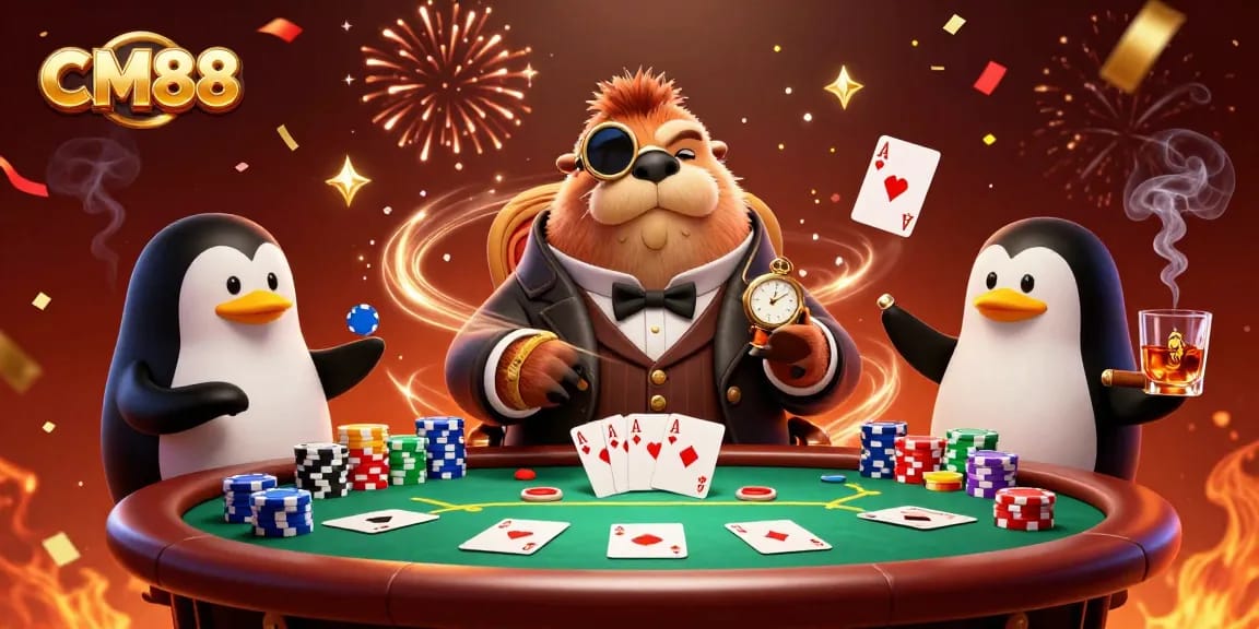 Experience the ultimate casino action at CM88 with a walrus and friends bluffing at the poker table.