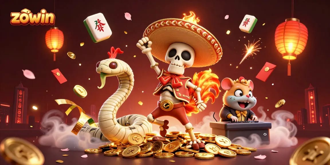 Zowin offers engaging casino excitement with vibrant characters dancing atop golden coins.