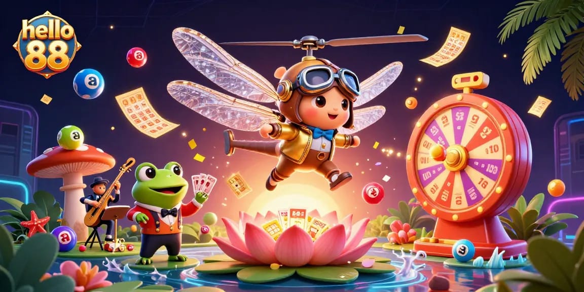 Engage with hello 88 while experiencing vibrant lottery-themed excitement around a lively casino setting.