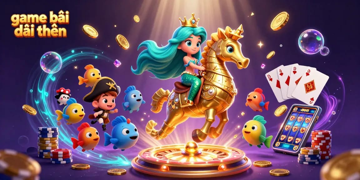 Engage in game bài đổi thưởng with a vibrant underwater casino scene featuring characters and gaming elements.