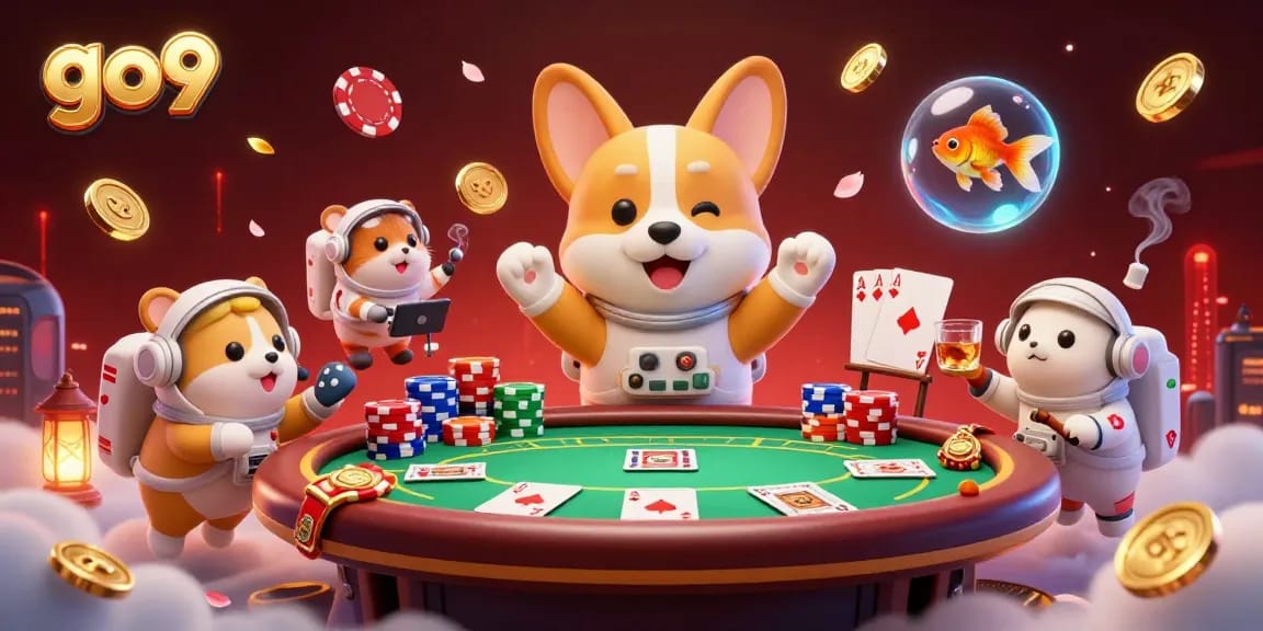 Experience the excitement of go9 with a lively 3D illustration featuring a floating casino scene.