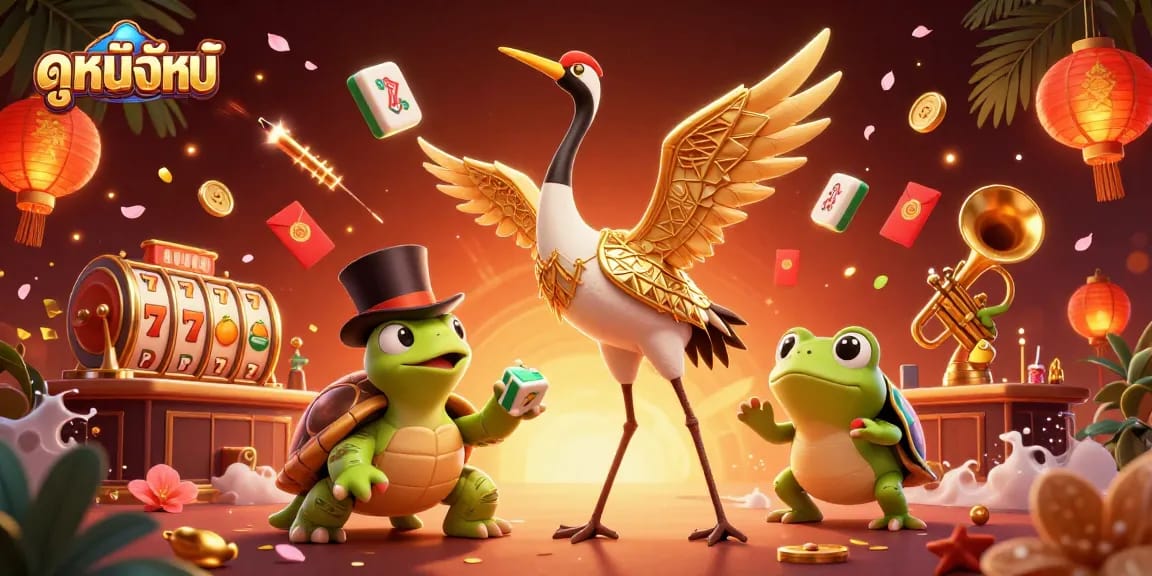 Engage in ดูหนังใหม่ with vibrant slot games and whimsical characters in a dynamic casino scene.