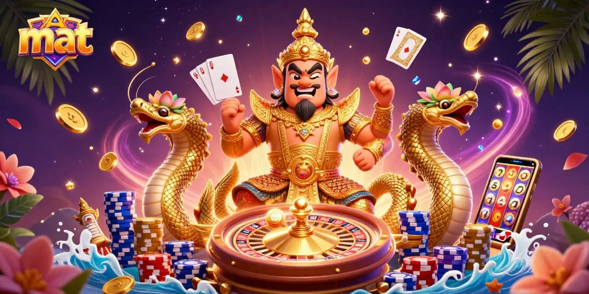 Experience the excitement of gambling at mat with vibrant casino elements and colorful characters.
