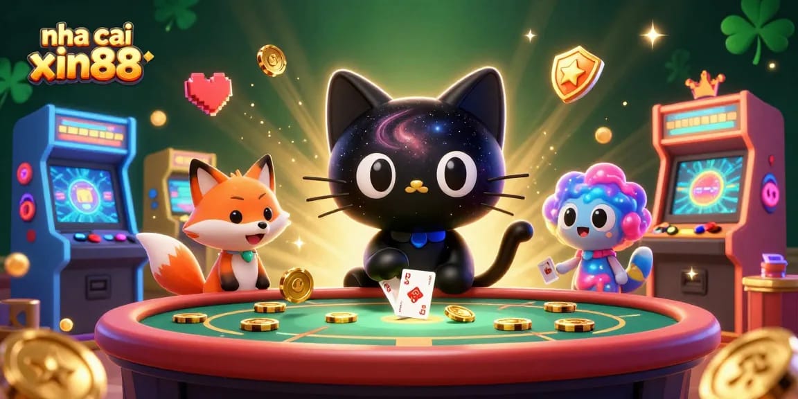 Experience thrilling wins with nha cai xin88 at a cosmic casino table filled with golden chips and lively game elements.