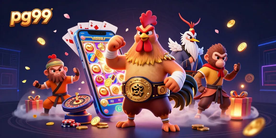 Spin win at pg99 with vibrant casino characters in a thrilling gambling scene.