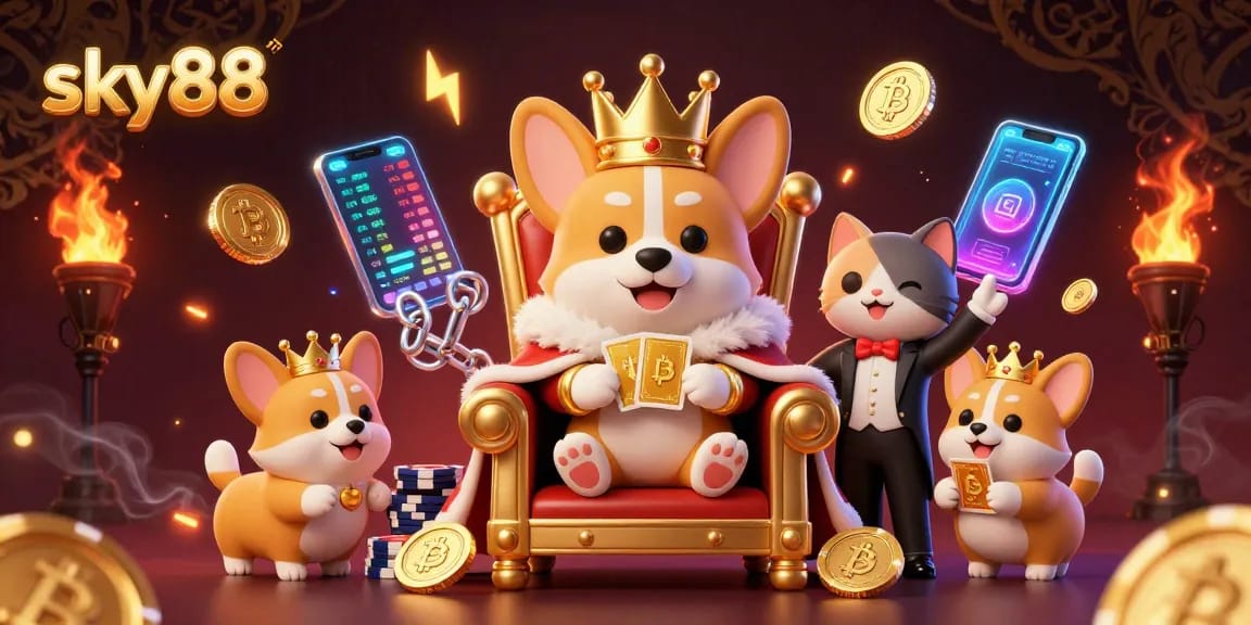 Experience thrilling gameplay with sky88's vibrant 3D casino scene filled with animated characters and dynamic elements.
