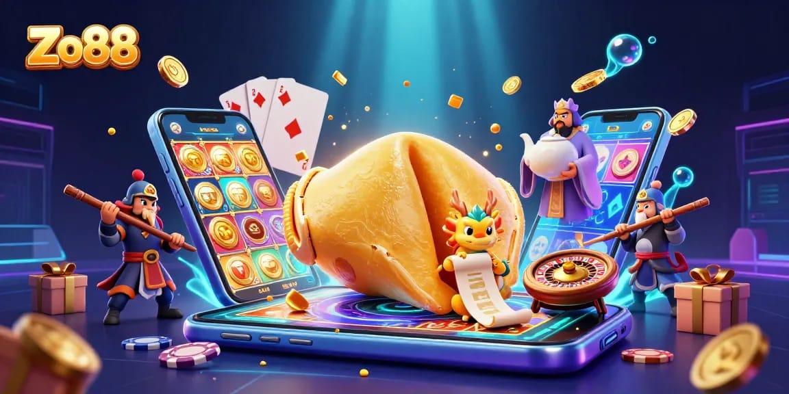 Engage with Zo88's dynamic gaming experience through a vibrant illustration of fortune and luck.