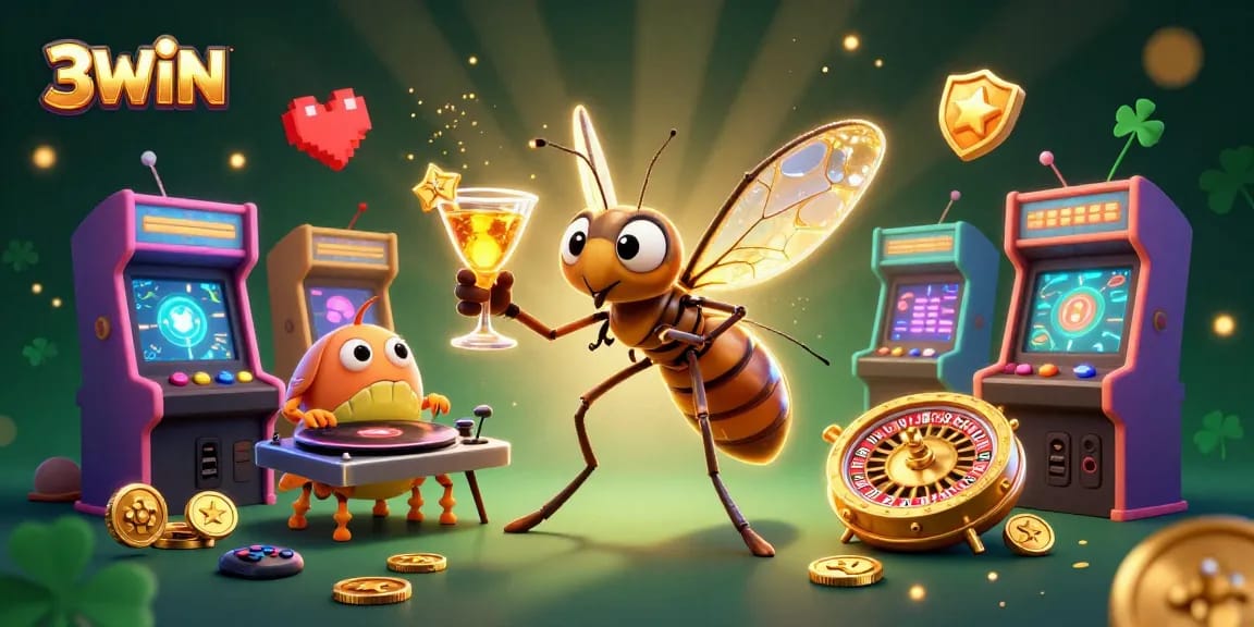 Engage with thrilling 3WIN casino gaming featuring iconic characters and vibrant arcade elements.
