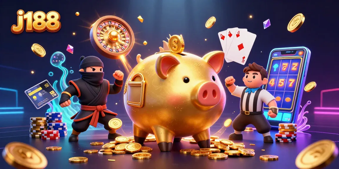 Experience thrilling gaming action in j188's vibrant 3D casino illustration featuring unique characters.