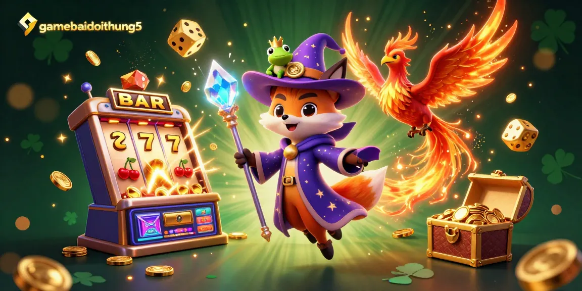 Win big with gamebaidoithuong5 slots featuring magical characters and vibrant casino elements.