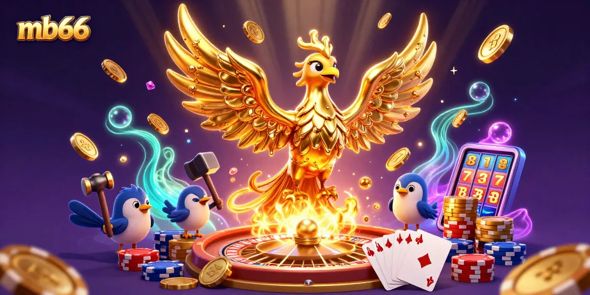 Experience thrilling gameplay with mb66 showcasing a golden phoenix and casino elements in vibrant action.