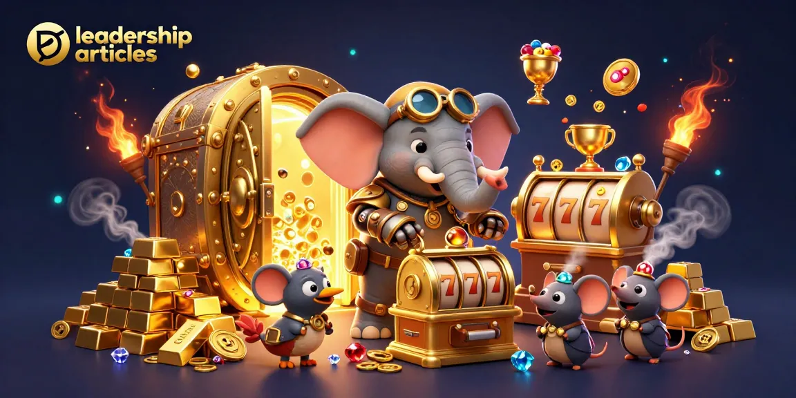 Spin the reels with engaging leadership articles amidst a vibrant casino scene filled with treasures!
