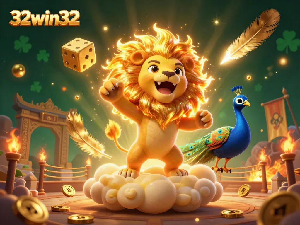 Experience the vibrant 32win32 casino world with a roaring sun lion and dynamic betting elements.