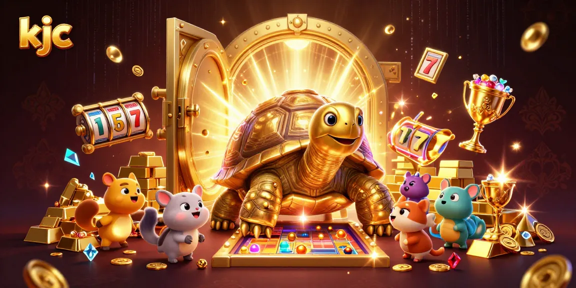 KJC invites players to experience the excitement of winning in a casino atmosphere with a vibrant golden tortoise.