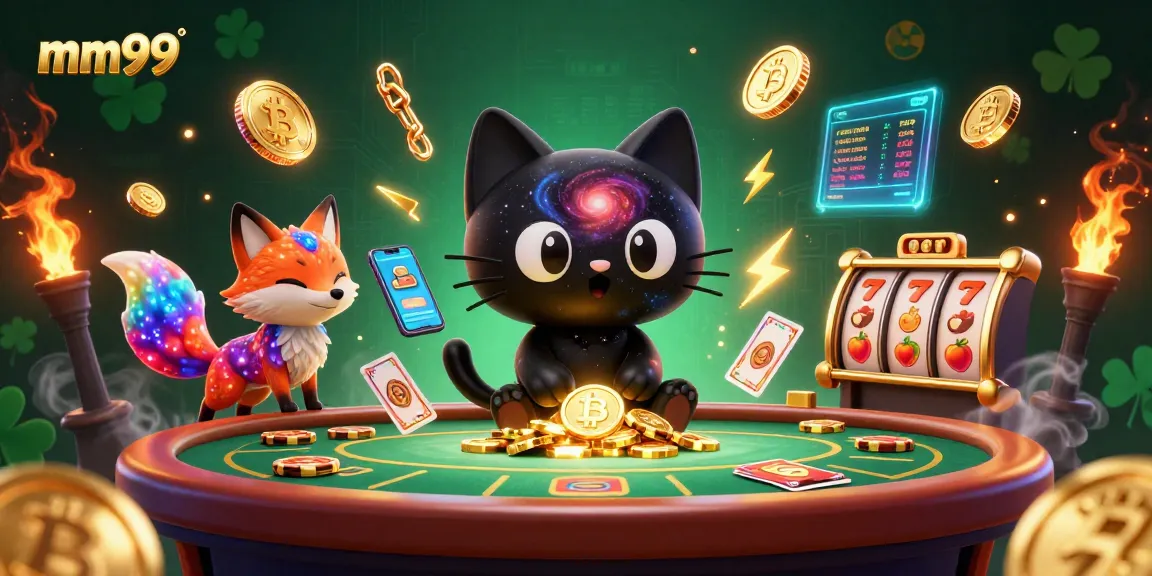 Engage in thrilling gameplay at mm99 with vibrant casino characters and crypto elements lighting the scene.