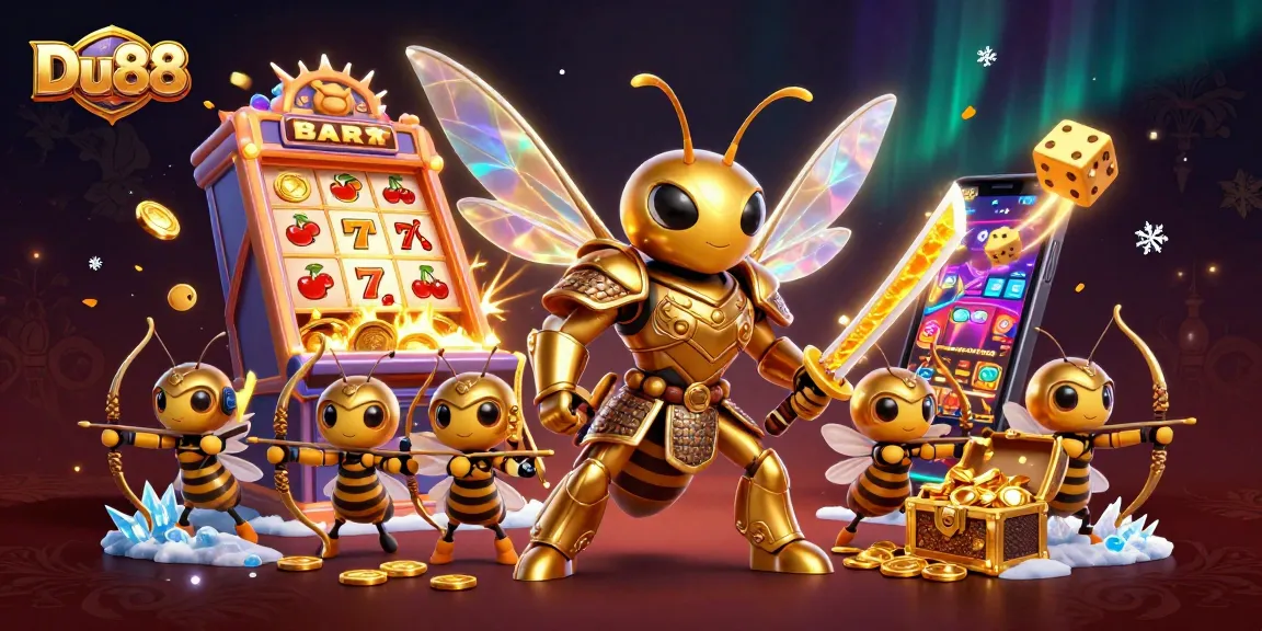 Experience thrilling action at Du88, featuring a golden hornet samurai and vibrant casino elements.