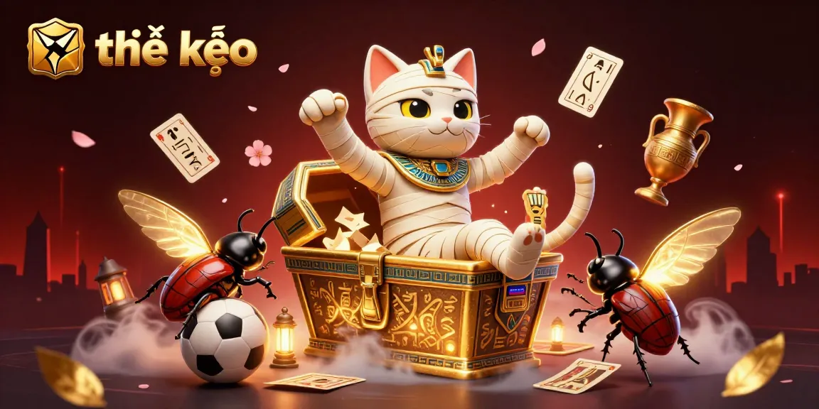 Experience thrilling tỷ lệ kèo action with the mummy cat and golden beetle in a vibrant casino scene.
