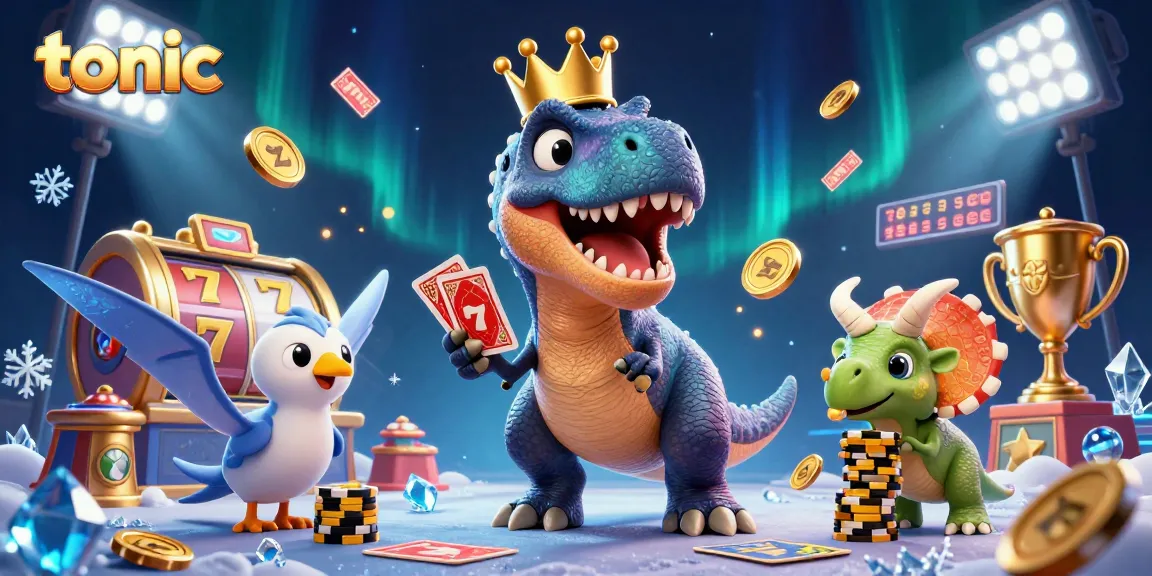 Engaging tonic-themed casino scene with characters enjoying card games among dazzling slot machines.