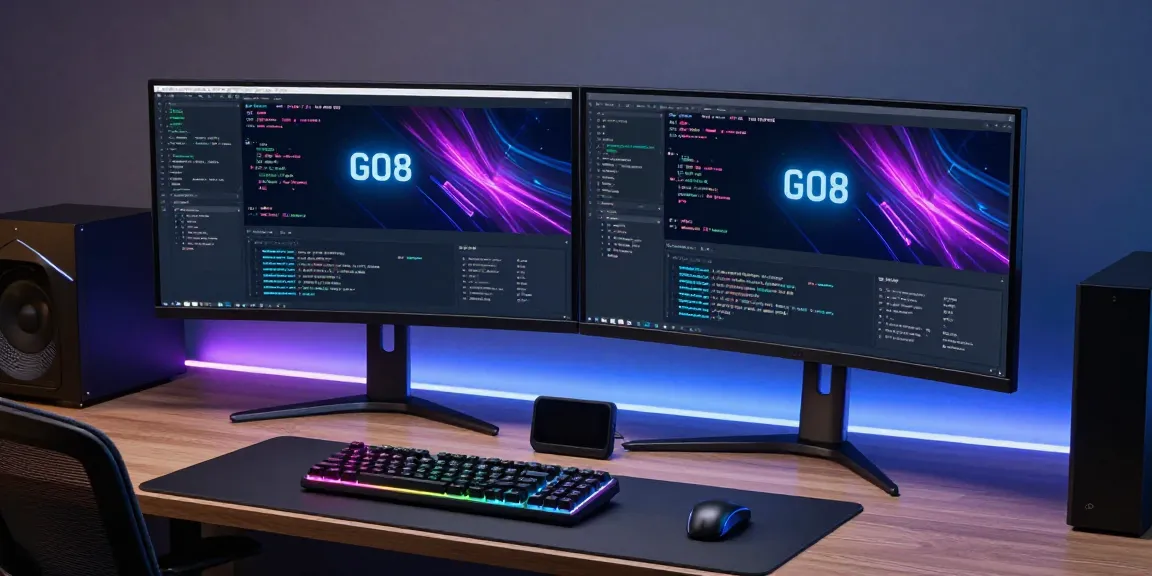 GO8 gaming platform interface in a professional tech workspace focusing on coding and digital solutions.