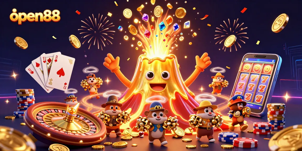 Experience thrilling wins at open88 with vibrant casino characters amidst a backdrop of excitement.