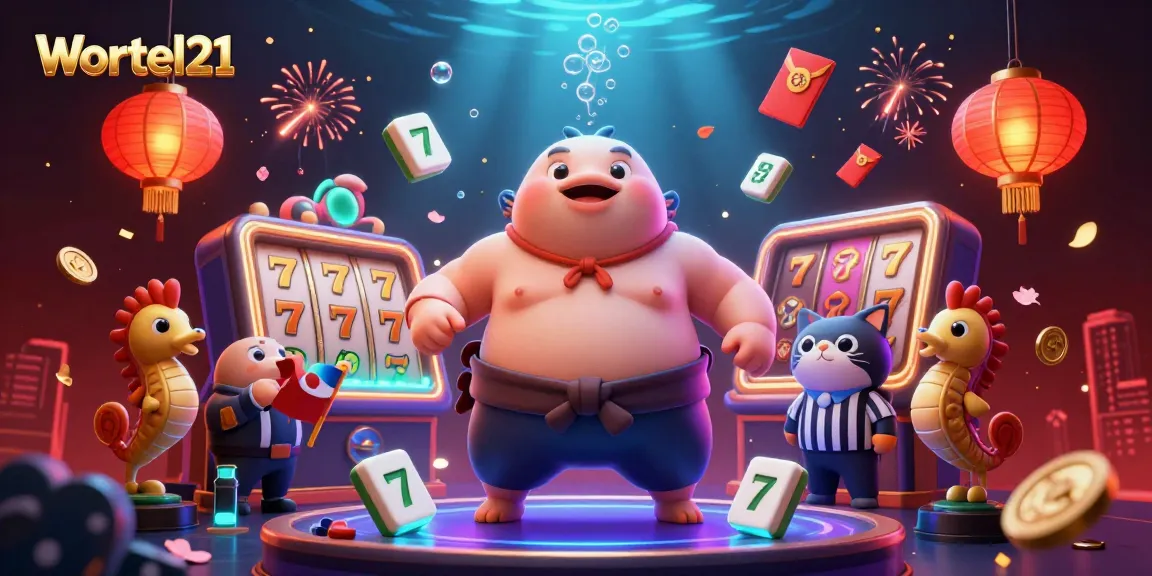 Engage with Wortel21 in a vibrant underwater casino scene filled with lucky symbols and festive elements.
