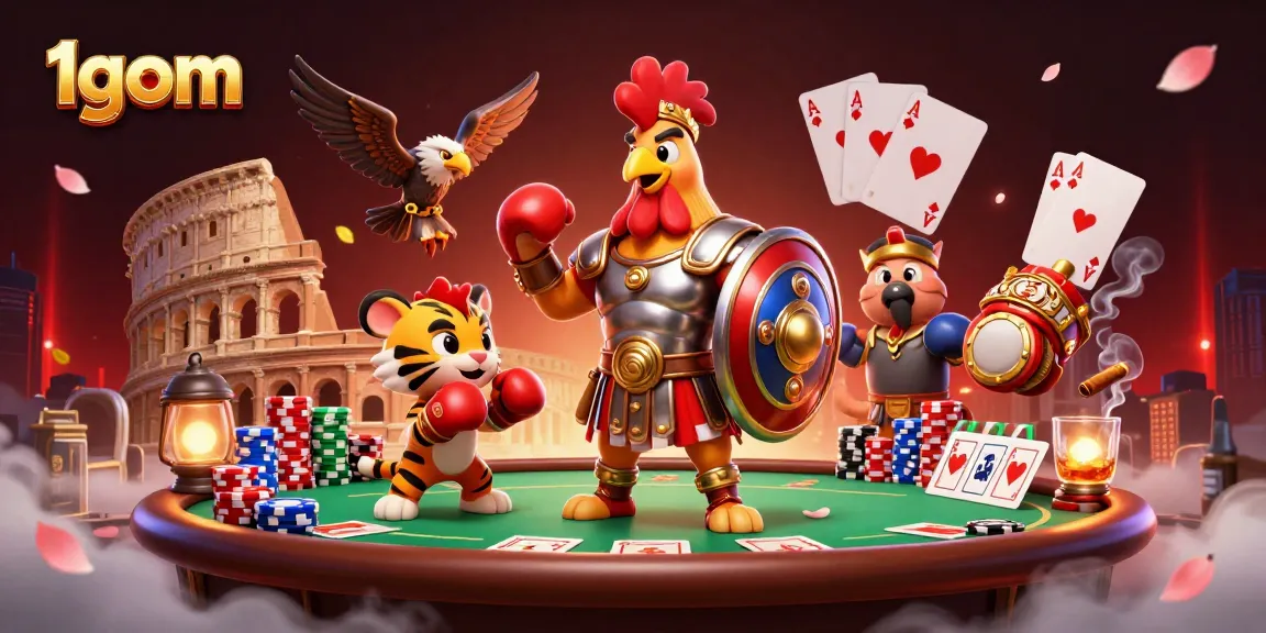 Engage with thrilling poker action at 1gom amidst spectacular 3D characters and festive atmosphere.
