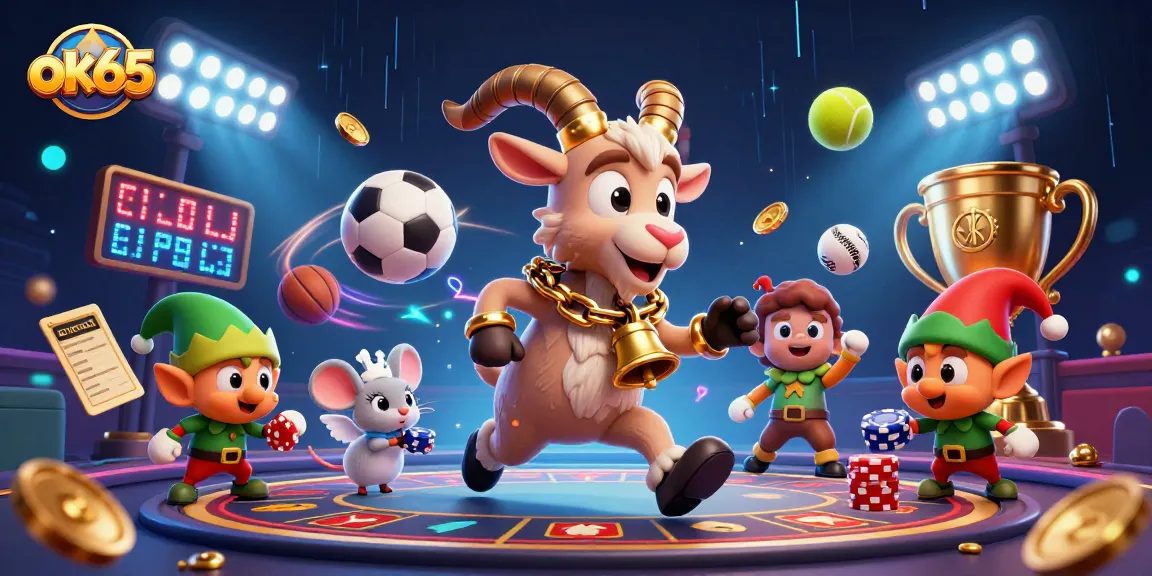 Engage in thrilling gaming at ok65 with Krampus and festive characters amidst vibrant casino elements.