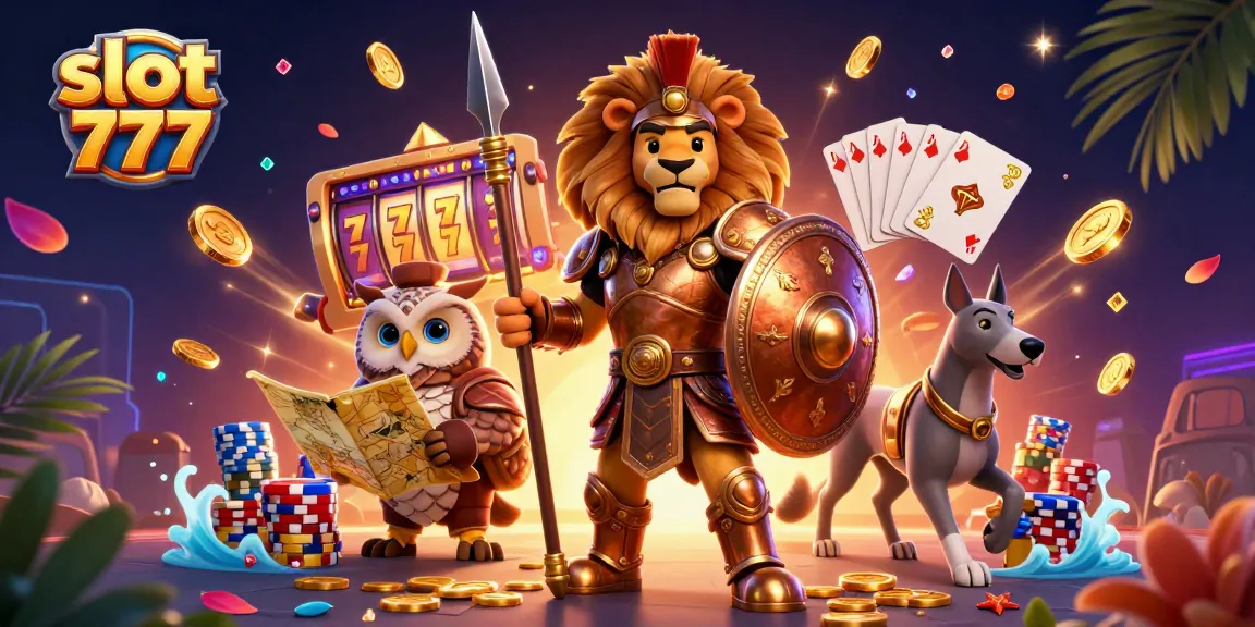 Experience the thrill of slot 777 with cascading gold coins, vibrant characters, and spinning reels in an exciting casino scene.