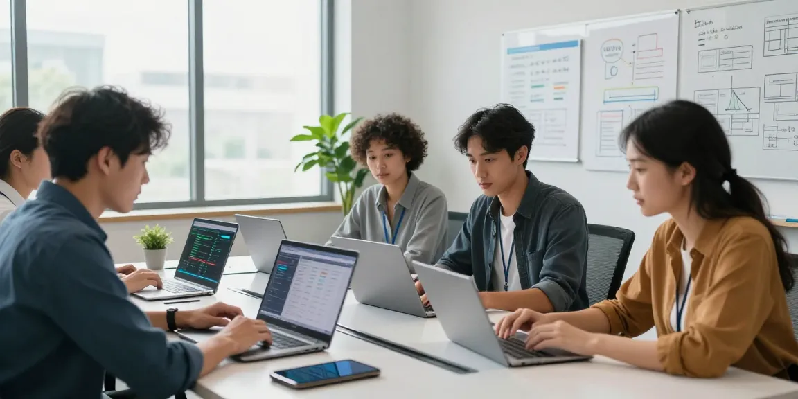 Proactive IT support businesses team collaborating on solutions in a modern office setting.