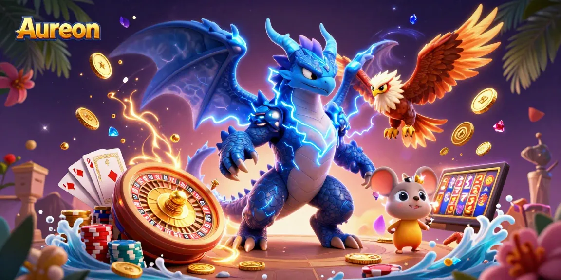 Aureon Casino offers thrilling experiences with dynamic elements of golden coins, jackpots, and electric characters.