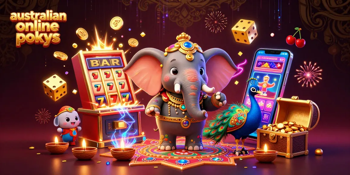 Spin and win with australian online pokies in a vibrant, festive casino scene.